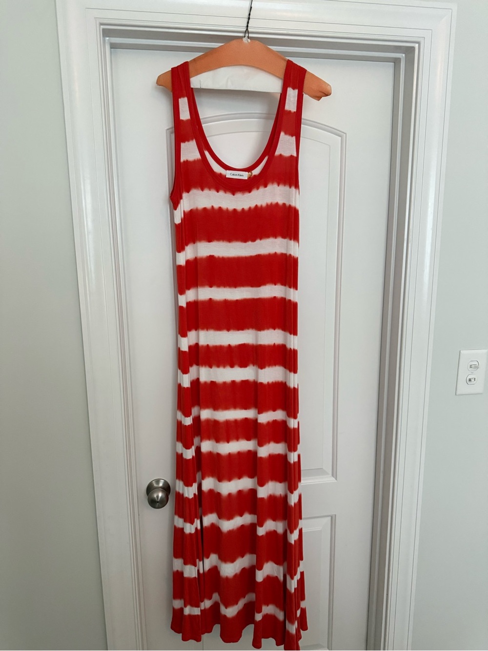 Calvin Klein Red and White Tie-Dye Maxi Dress